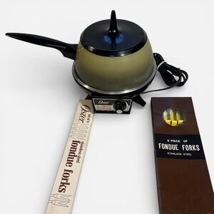 Oster VTG 600 Fondue Pot Set, 70's Avocado Green, Electric with 12 Forks NIB